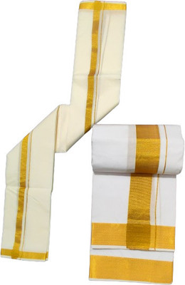JUPALAW Solid White, Gold Lungi