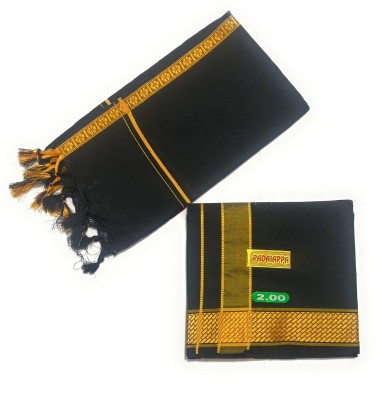 shershaan Solid Black, Gold Lungi