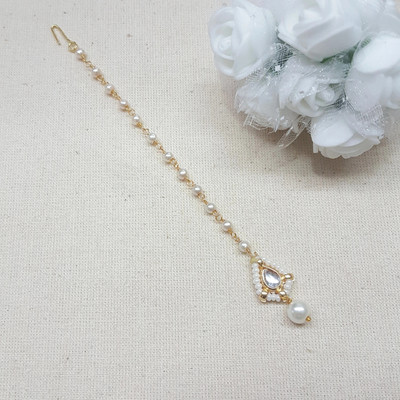 Jaipri Gold Plated Pan Shape Small Size Maang Tikka for Women & Baby Girls Brass Maang Tikka