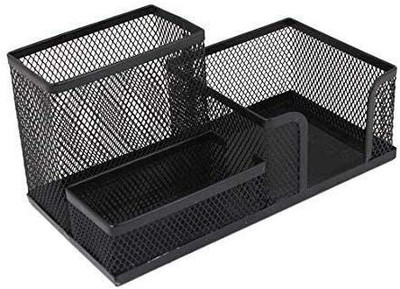 Niralasa 3 Compartments Iron Metal Mesh Stationary Stand | Tidy Pencil/Pen Holder(Black)