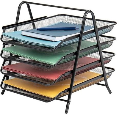 AONEPTER MESH 4 TIRE TRAY Mesh Desk Organiser 4 Tier Letter Tray Organizer Table Top Magazine Holder(Black, Aluminium, DIY(Do-It-Yourself))