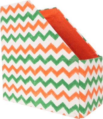 Indha Craft Handcrafted & Hand Block Printed Tri Colour Table Top Magazine Holder(Orange, White, Green, Cotton, Wooden, Pre-assembled)