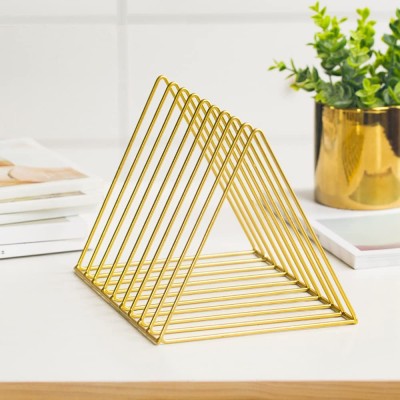 Soaring Magazine Holder Rack Desktop File Sorter Book Rack Organizer 9 SlotTriangleShape Table Top Magazine Holder(Gold, Iron, Pre-assembled)