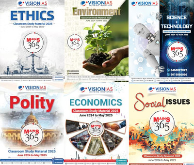 Vision IAS Mains 365 Set of 6 2025 BW Ethics Env Science Polity Eco Social 2025 Magazines(English)