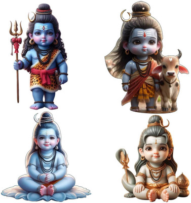 AMFLY Lord Shiva Fridge Magnet Set of 4 with Indian Mythological Figures Fridge Magnet, Door Magnet, Kitchen Organiser Magnet Pack of 4(Multicolor)