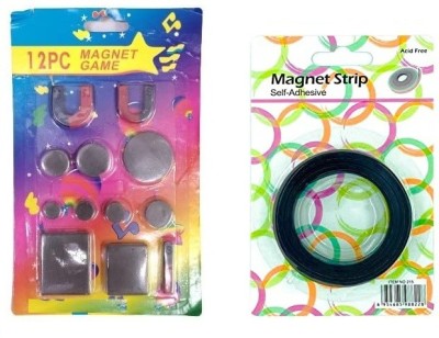 MOREL COMBO PACK SELF ADHESIVE MAGNET STRIP TAPE &12 PCS OF PHYSICS SCIENCE MAGNET KIT Multipurpose Office Magnets Pack of 1