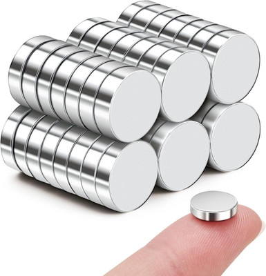 Qalam Kaari 10x2 mm Small Round Refrigerator Magnets, Neodymium Magnets for Crafts Fridge Magnet, Magnetic Paper Holder, Multipurpose Office Magnets Pack of 10(Silver)