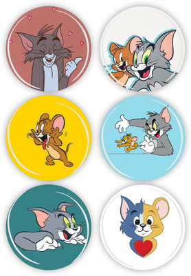 RANGOLI 35mm Tom and Jerry 3D Glass Fridge Magnets for Home Decoration and Gifting Fridge Magnet, Magnetic Paper Holder Pack of 6(Multicolor)
