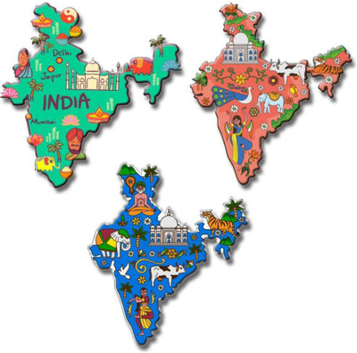 PANALALJI Colorful India Map Fridge Magnet Set of 3 pcs Stylish Fridge Magnet, Kitchen Organiser Magnet, Door Magnet Pack of 3(Multicolor)