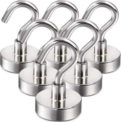 LEAPABLE ENTERPRISE 25Lbs Strong Heavy Duty Magnetic Hooks for Classroom Fridge Hanging Cabins Grill Multipurpose Office Magnets Pack of 6(Silver)