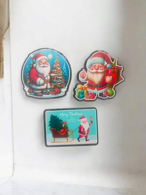 Konstkraft Konst presents set of 3 Mdf Wood magnet- Xmas Special Fridge Magnet Pack of 3(Multicolor)