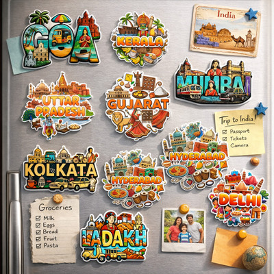 Radiqore City Fridge Magnet Pack of 10 |Travel Magnets | Fridge, Almirah & Office Decor Fridge Magnet Pack of 10(Multicolor)