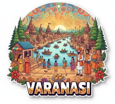 thehavencraft Vrindavan Divine Charm Wooden Fridge Magnet home decor and gift 3x3 inch size Fridge Magnet Pack of 1(Multicolor)