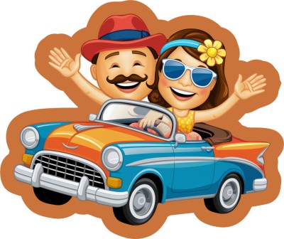 Thewallofdreams Couple Riding a Car Fridge Magnet Pack of 1(Multicolor)