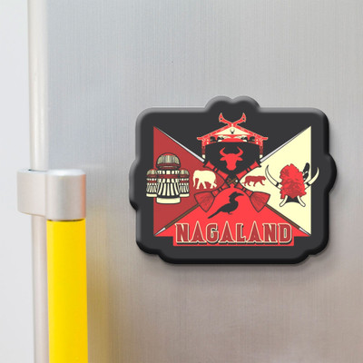 PRINTSY GALLERY Indian State Nagaland Theme Souvenir Wooden Fridge Magnet for Refrigerator Fridge Magnet Pack of 1(Multicolor)