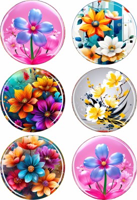 RANGOLI 35mm Single Flower 3D Glass Fridge Magnets for Home Decoration and Gifting Fridge Magnet, Magnetic Paper Holder Pack of 6(Multicolor)