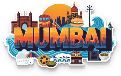 Gifteeng Stylish Souvenir Magnet for Fridge, Wardrobe & Metal Surfaces (Mumbai 01) Fridge Magnet Pack of 1(Multicolor)