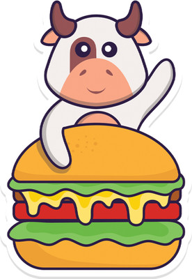 BookYourGift Burger Muncher: Cute Cow Eating Burger Wooden Fridge Magnet Fridge Magnet Pack of 1(Yellow, Red, Green)