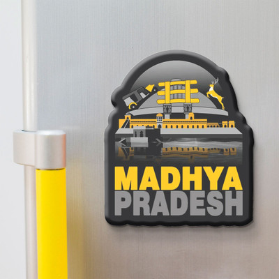PRINTSY GALLERY Indian State Madhya Pradesh Theme Souvenir Wooden Fridge Magnet for Refrigerator Fridge Magnet Pack of 1(Multicolor)