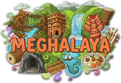 MV Creations India(Meghalaya) Printed Theme Souvenir Aycralic/vinyl Magnet Refrigerator Décor Fridge Magnet Pack of 1(Multicolor)