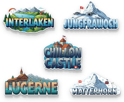 Gifteeng Switaerland Souvenir Magnet for Fridge, Wardrobe & Metal Surfaces - Set of 5 Fridge Magnet Pack of 5(Multicolor)