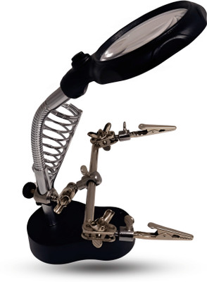 Octec Helping Hand Magnifier with LED Light Adjustable Stand Crocodile Clamps Main Lens Magnification: 3.5x | Accessorial Lens Magnification: 12x Magnifying Glass with Stand(Black)