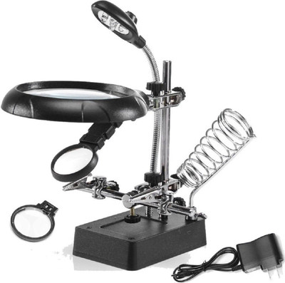 Corslet Soldering Led Helping Hand Stand Magnifier Magnifying Lens Clamp Clip Iron Light Glass Tool LED Station Alligator Repair Power Accessory 10x Stand Magnifier(Black)