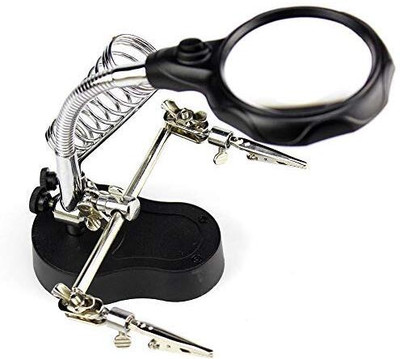 InkOcean 3.5X12X Helping Hand portable LED Magnifier with Light,Soldering Stand MG16126-A 3.5X 12X Helping Hand(Black)