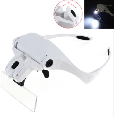 AS TOOL CENTER Magnifying Glass Headset 2 LED Light Head Headband Magnifie 1.5X 2.5X 3.5X 5X magnifire(White)