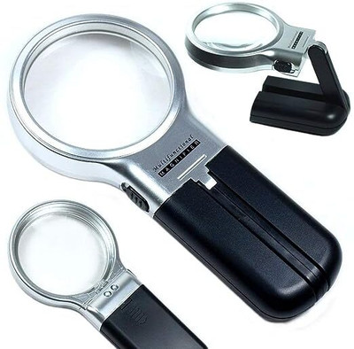 Bluedeal 3-in-1 Hand-Held Folding Lighted High-Powered Magnifier 3x magnifying glass(Black)