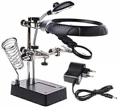 Levin MG16129-C 2.5X 7.5X 10X Desktop Magnifying Glass LED Light Magnifier with Table Lamp Helping Hand Soldering Allegator Clips 2.5X, 7.5X & 10X Magnifying Glass(Black)