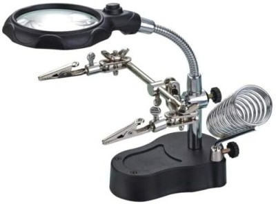 AS TOOL CENTER 3rd Helping Hand Magnifier Tool 3.5x & 12X with Soldering Iron Stand 2.56 inch magnifire(sliver+black)