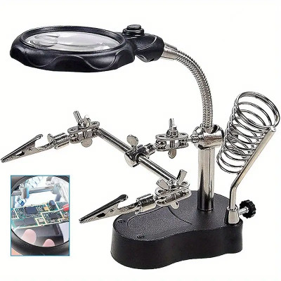 A&S TOOLSHOP 5 LEDHelping Hand Soldering Stand With LED Light Clip Magnifier 3. 5X / 12X Not Temperature Controlled(Black, Silver)