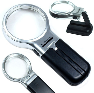 MOREL 3-IN-1 HAND-HELD FOLDING LIGHTED MAGNIFIER GLASS WITH 3X ZOOM AND 2 LEDLIGHTS 3X Multifunctional Magnifier(Black)