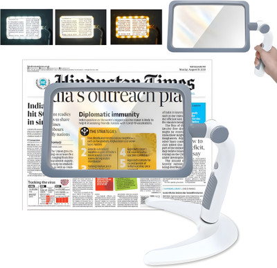Bellveen 2.5X Magnifying Glass with Light and Stand Lighted Page Magnifier with 48 LED & 3 Light Modes Large Magnifying Glass Hands Free for Seniors Reading, Close Work(White)