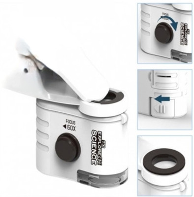 Gift Collection Universal Clip-On Microscope with Uv Light 60X Microscopic Magnifying Glass 60X Microscope Magnifying Glass(White)