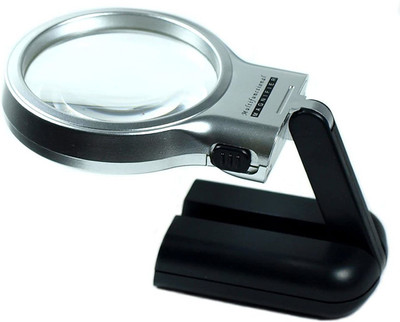 Ascension Multifunctional 3 in 1 Hand-Held Folding Lighted High Powered Magnifier Glass with 3X Zoom & 2 LED Lights (Black) 5X Magnifier(Black)