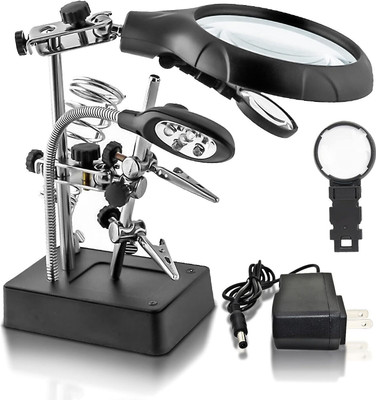 SHUANG YOU LED Light Helping Hands Magnifier Soldering Station 2X 4X USB Lighted Hands 2X 4X Magnifying Glass(Black)