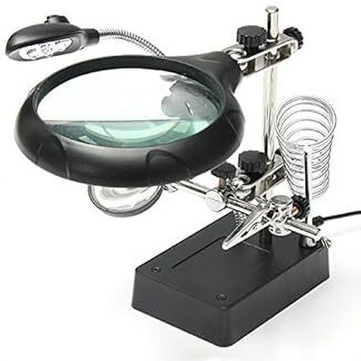 Bluedeal Light Magnifier Magnifying Glass Helping Hand Soldering Stand with 3 Lens glass Magnifier Magnifying(Black)