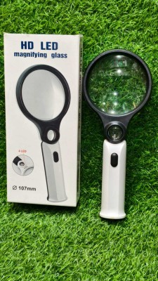 JGG Jain Gift Gallery 107 MM HD Magnifying Glass with 4Led Light 3X & 45X Big Size Zoom Lenses 107 MM Eyelash Extensions Magnifier Glass (Black and White) Size :-7.56 X 3.31(White)