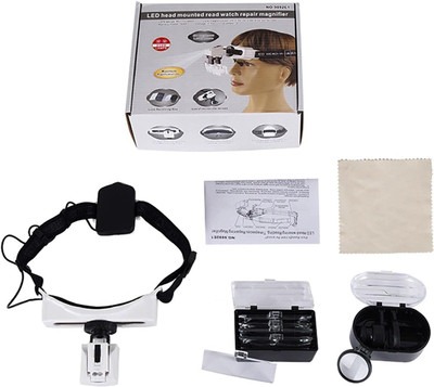 PKT 1X-6X Upgraded Version Headband Magnifying Glass with LED Lights for Close Work 5 Lens 1X1.5X2X2.5X3.5X4.0X4.5X5.0X5.5X6.0X 9892C2 Multi Power Loupes Head Magnifying Glass(White)