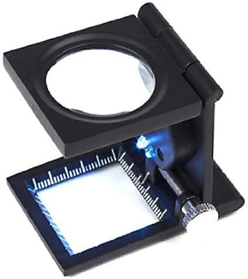 EIS 10X Folding Magnifier Measure Scale Reading Lens LED Light Magnifying Glass 10MM Magnifier Glass(Black)