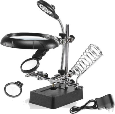 VTECH magnifier with led, magnifier desk lamp, magnifier lamp, soldering iron stand, Welding magnifying glass 5 LED Light 10X Auxiliary Clip Magnifier 3 In1 Hand Soldering Solder Iron Stand Holder Station 10 Soldering(Black, Silver)
