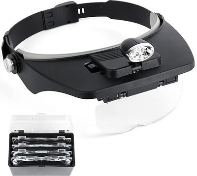 Justakeit Head Magnifier Glass with Light Optivisor with LED Jewelers Magnifying Glasses 4mm Head Magnifier Glass(Black)