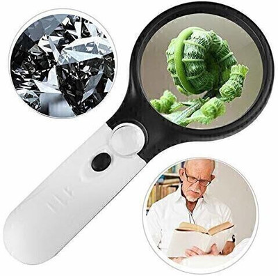HLIPIH Handheld Magnifying Glass with 3 Led Light 3X & 45X Big Size ,Newspaper Reading, 3X , 45X 3 led Magnifier(Multicolor)