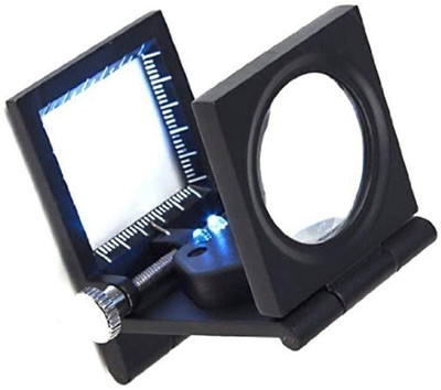 Justakeit 10X Folding Magnifier Measure Scale Reading Lens LED Light Magnifying Glass 10mm Scale Reading Magnifier Glass(Black)