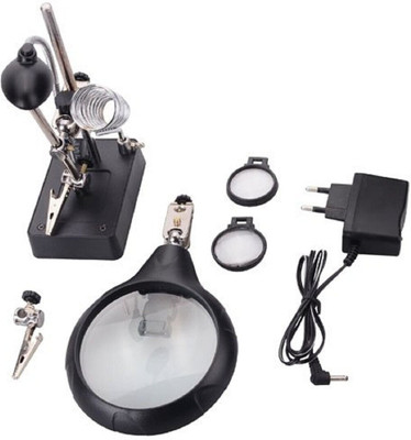 SHUANG YOU Adjustable Auxiliary Clip Magnifying Glass with 5 LED Lights for Welding and Modelling 3X Multi-functional 3 Lens Magnifying Glass 5 Led Zoom Light(Black)