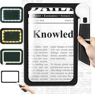 Brezleen 48 LED Cold & Warm Light Foldable Handheld Illuminated Magnifier 5X Full Page Large Magnifying Glass 3 MODES(Multicolor)