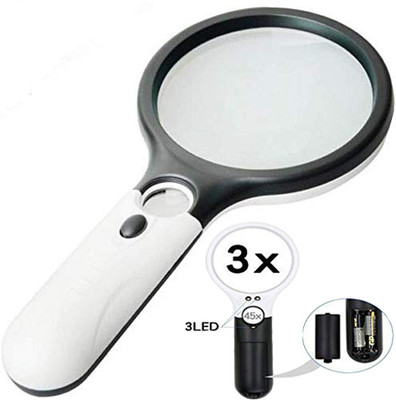 TNEMEC 3 LED Light Hand-Held Magnifier Glass for Reading Magnifying Glass Lens 45 x 3X Magnifier Glass(Multicolor)