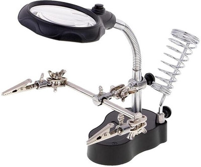 XPEDITION XPERTS Magnifying Glass Helping Hand Magnifier 2 LED Light with Soldering Stand ML-2212 12x Stainless Steel MAGNIFIER 2 LED MG16126-A(Black)